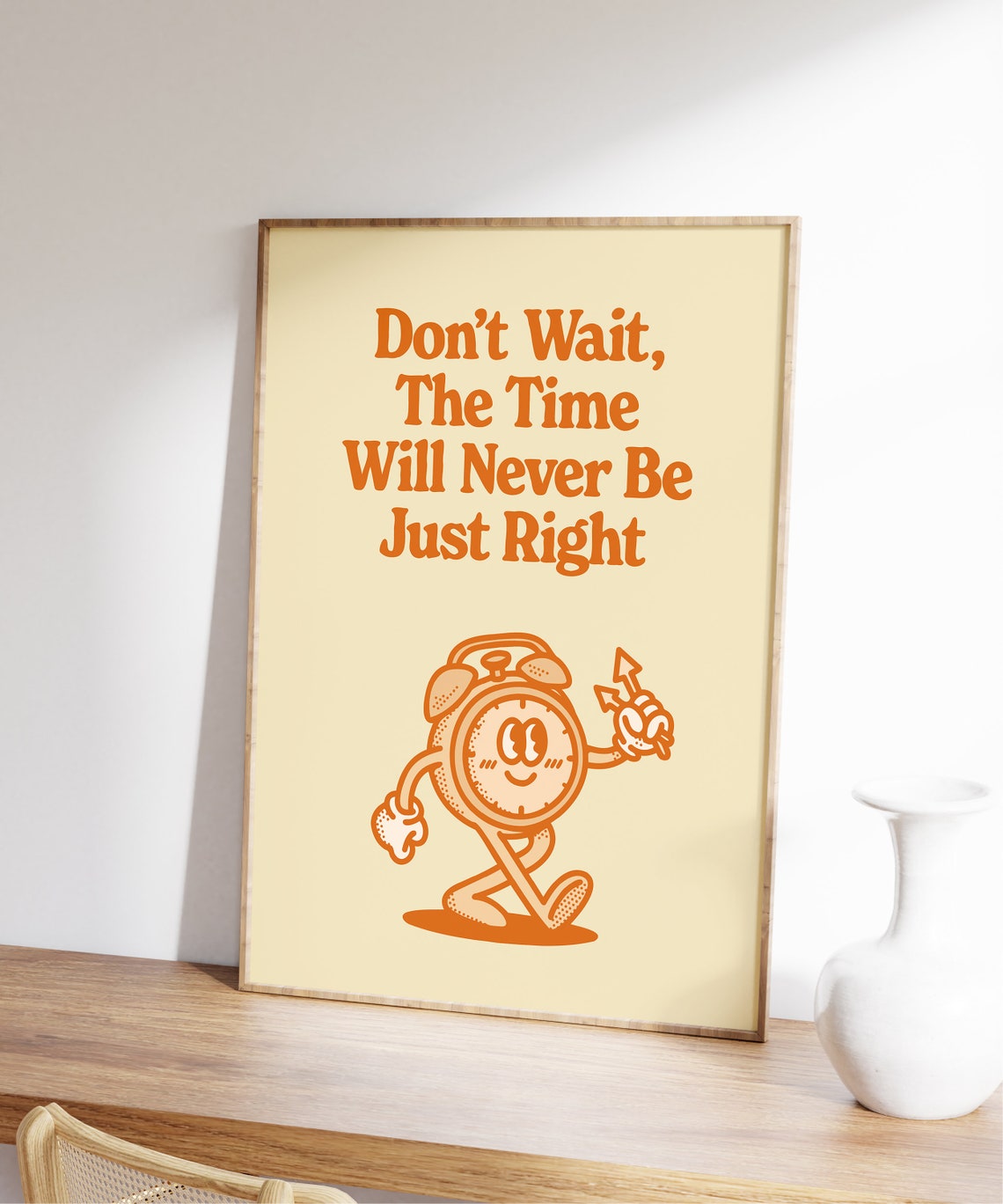 Don't Wait the Time Is Right Orange Vintage Alarm Clock Poster - Image 3