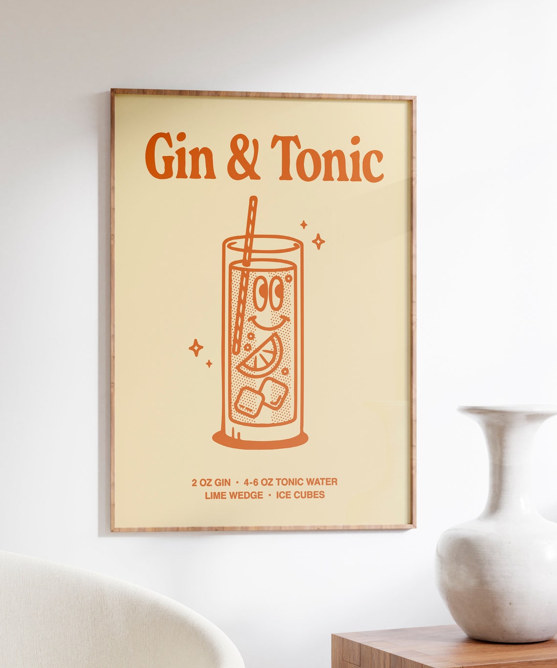 Gin and Tonic Classic Retro Cocktail Recipe Orange Bar Art Print - Image 6