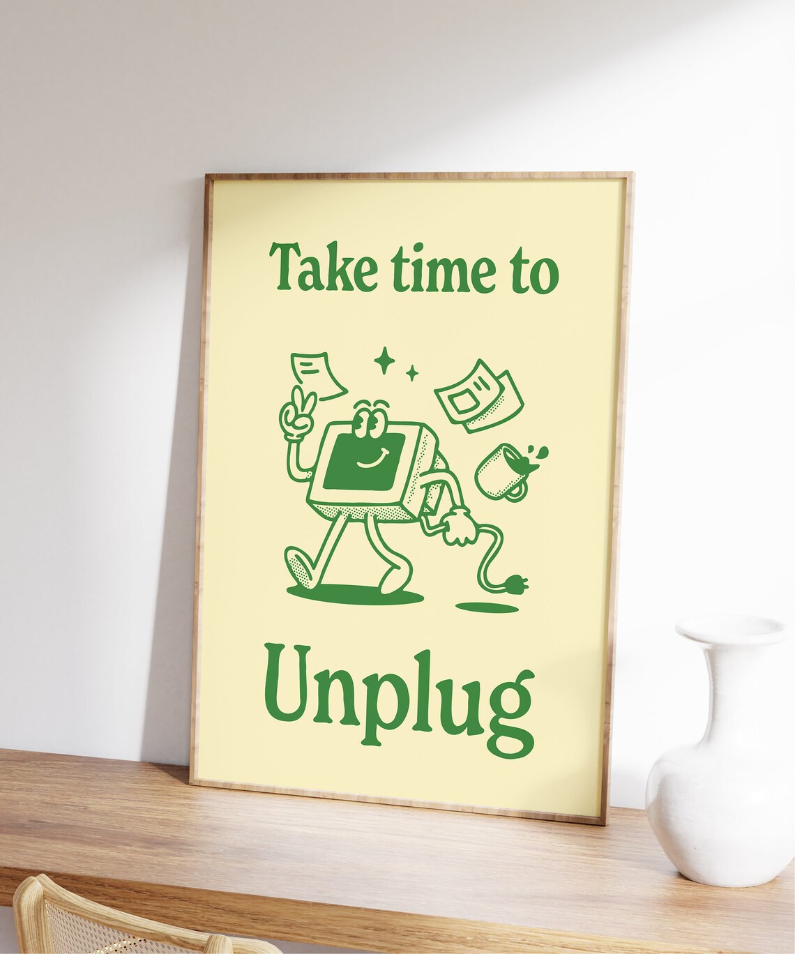 Unplug Work-Life Balance Retro Office Art Print - Image 7