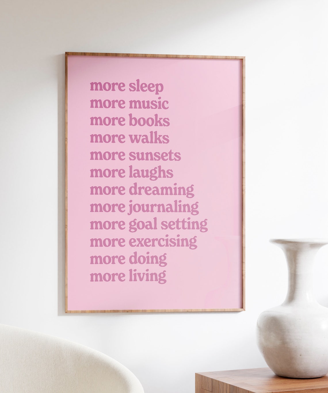 More Sleep More Music Retro Pink Self Care Affirmation Poster - Image 4