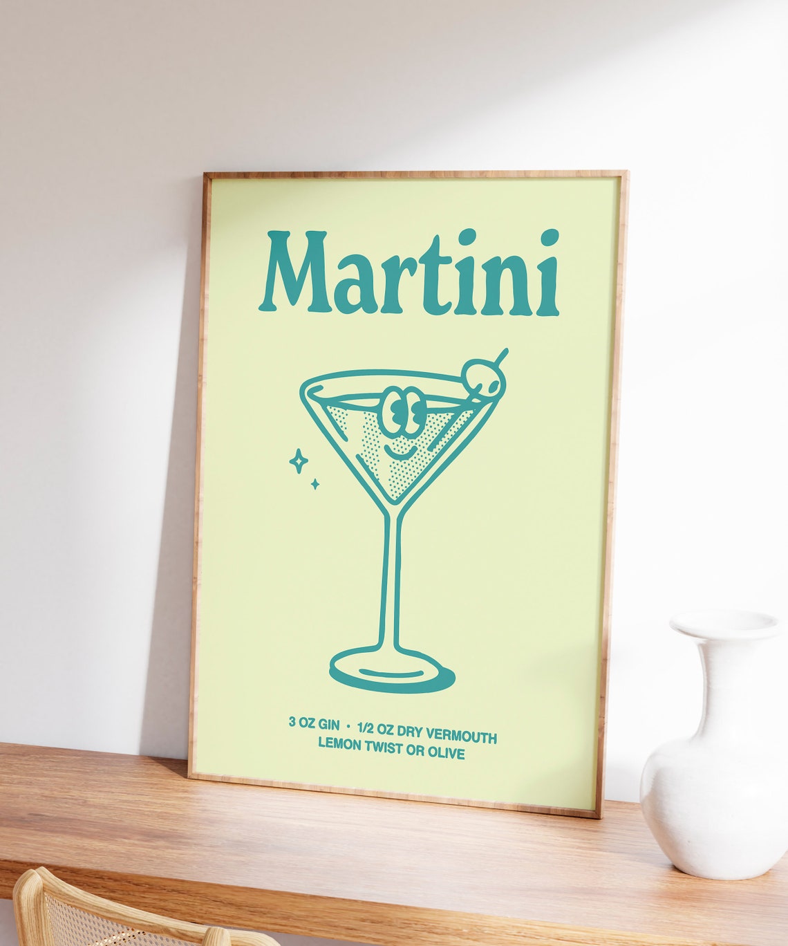 Martini Cocktail Recipe Gin Retro Teal Bar Cart Drink Poster - Image 6