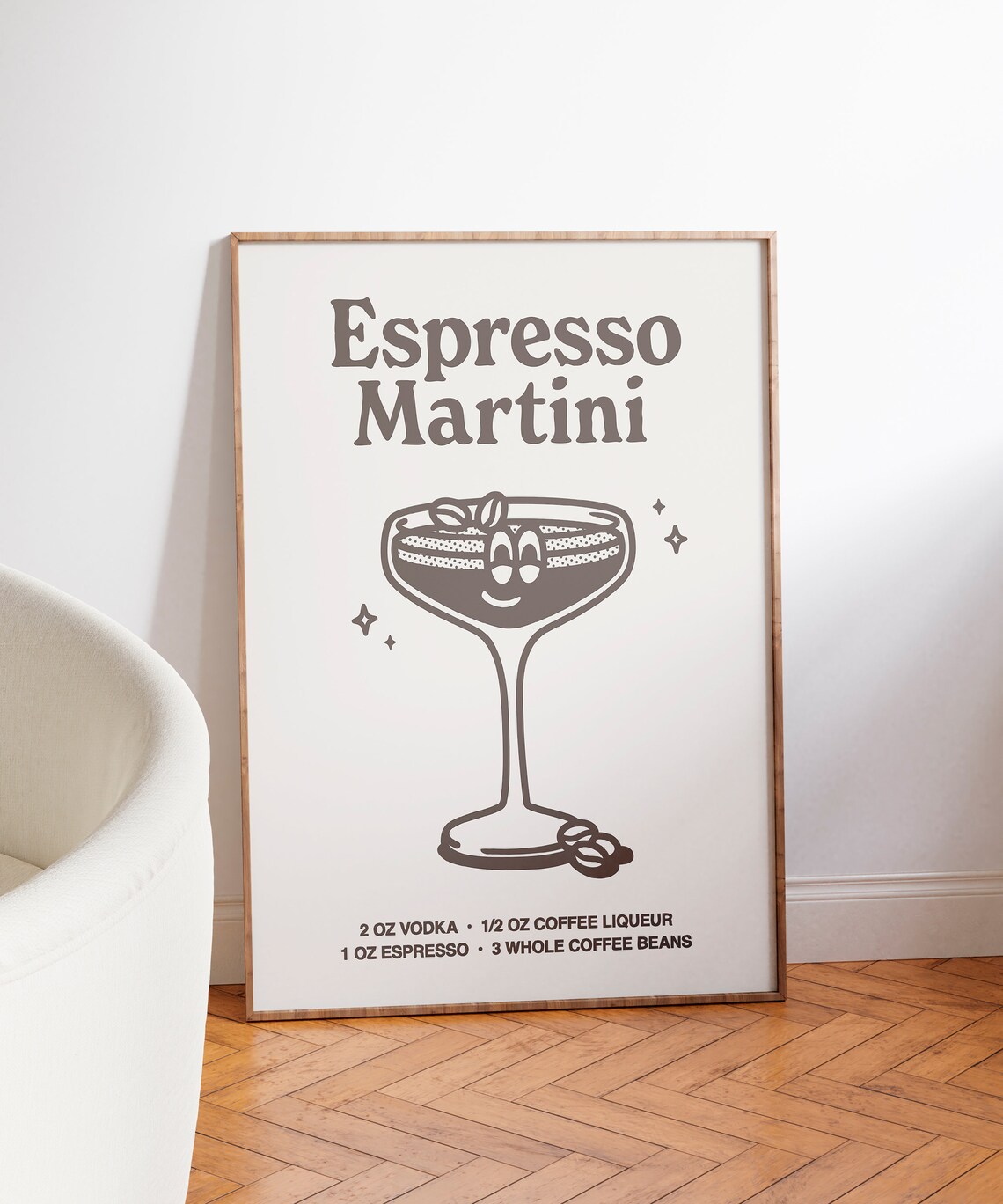 Espresso Martini Cocktail Recipe Brown Line Art Bar Cart Poster - Image 3