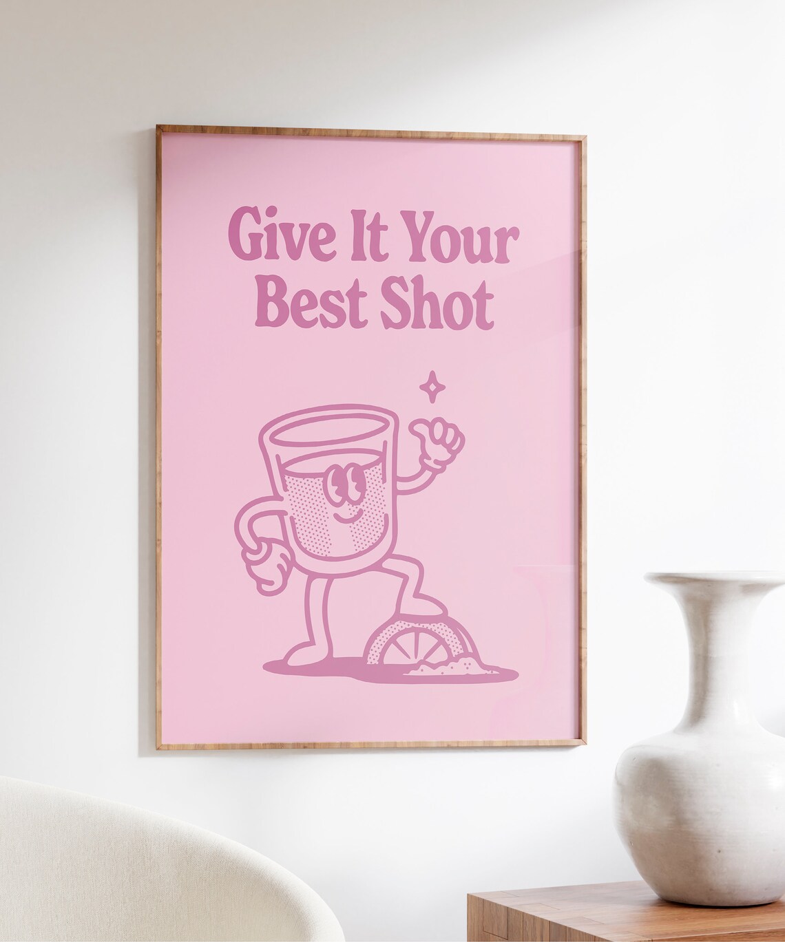 Give It Your Best Shot Cute Pink Shot Glass Cartoon Quote Poster - Image 6