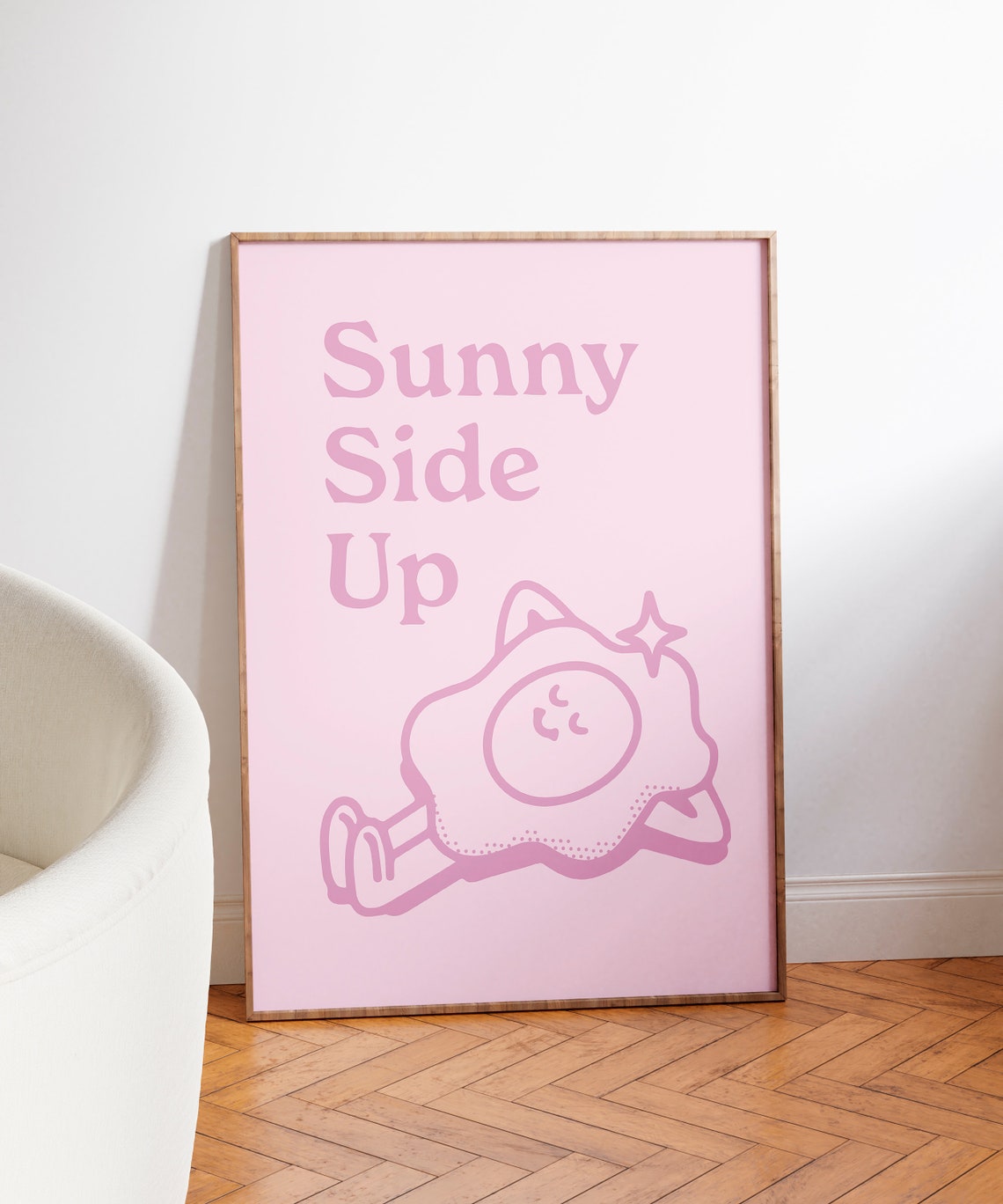 Sunny Side Up Pink Fried Egg Mascot Retro Breakfast Quote Poster - Image 3