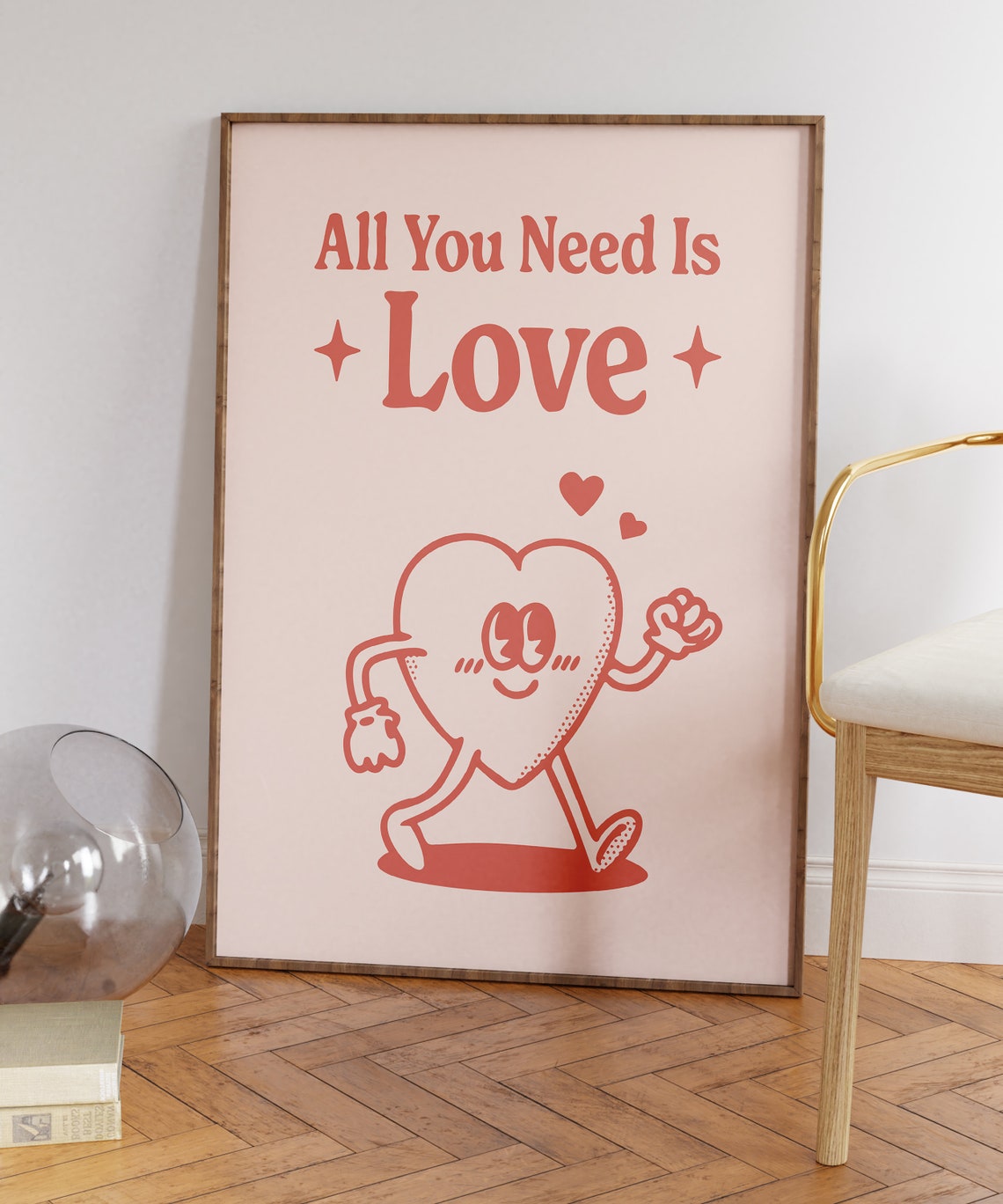 All You Need Is Love Pink Heart Retro Character Quote Poster - Image 7