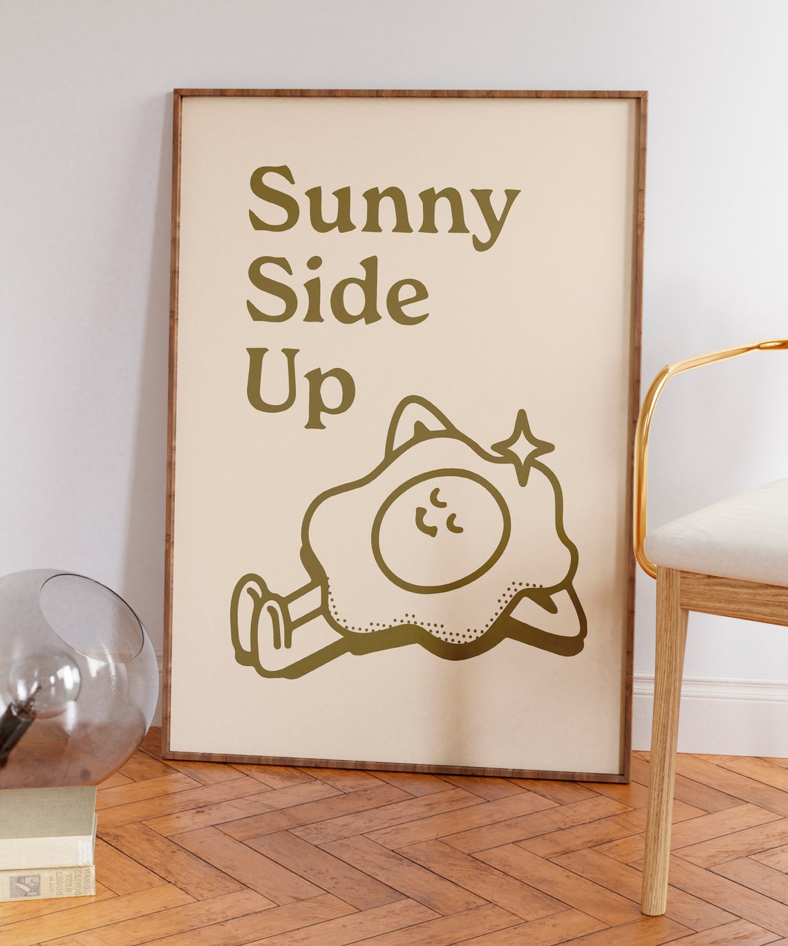 Sunny Side Up Retro Fried Egg Cartoon Breakfast Quote Fun Wall Art - Image 5