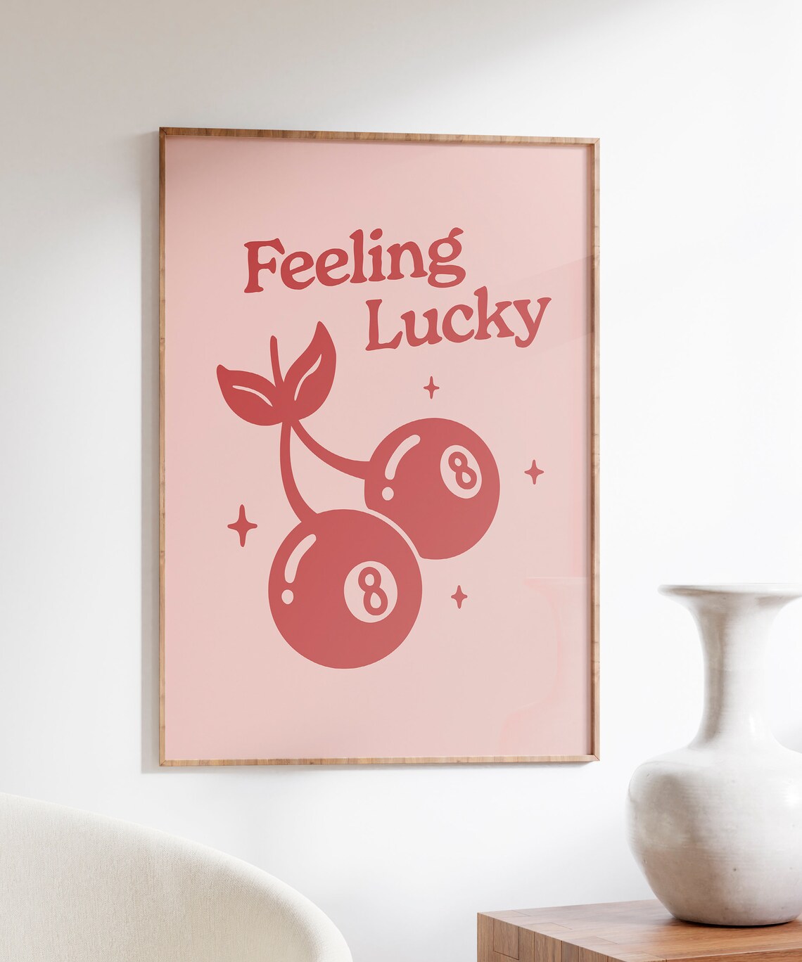 Feeling Lucky Cherry 8 Ball Retro Art Print - Image 2
