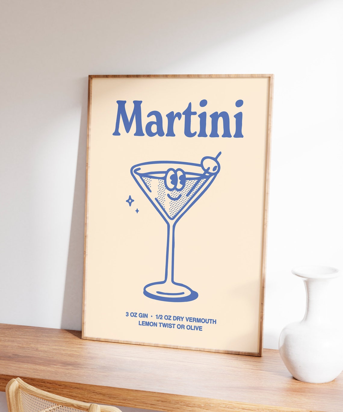 Martini Cocktail Recipe Retro Blue Bar Cart Drink Art Poster - Image 7