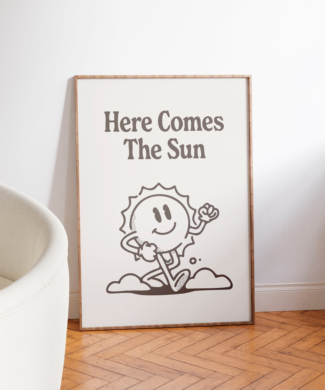 Here Comes The Sun Smiling Sun Character Retro Positive Quote Poster - Image 4