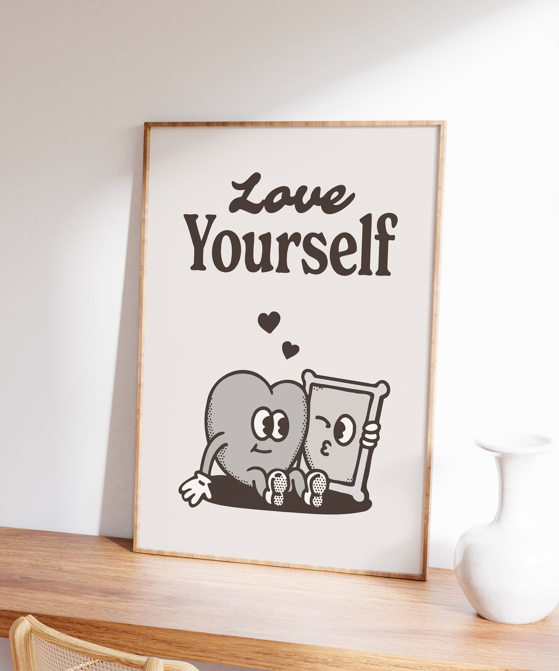 Love Yourself Heart Character Mirror Vintage Retro Affirmation Poster - Image 7