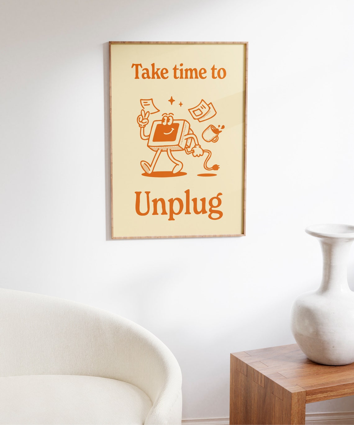 Take Time To Unplug Print Retro Quote Poster Encouraging Art Positive Mindset Wall Art Relaxation Print Printable Retro Poster - Image 5