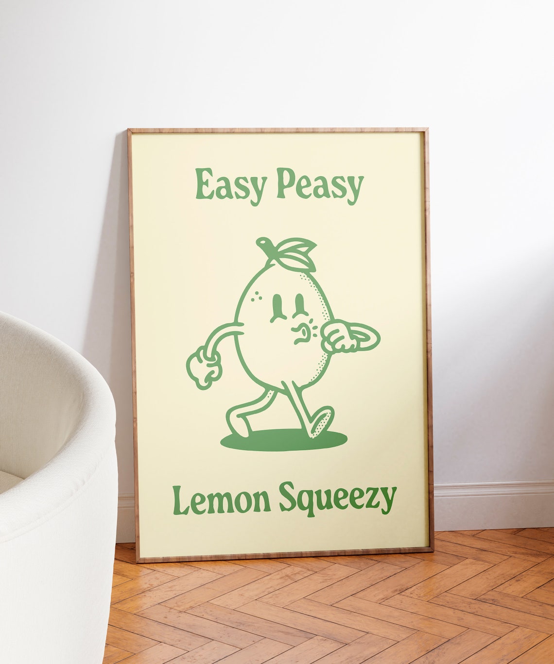 Easy Peasy Lemon Squeezy Green Retro Lemon Mascot Quote Poster - Image 7