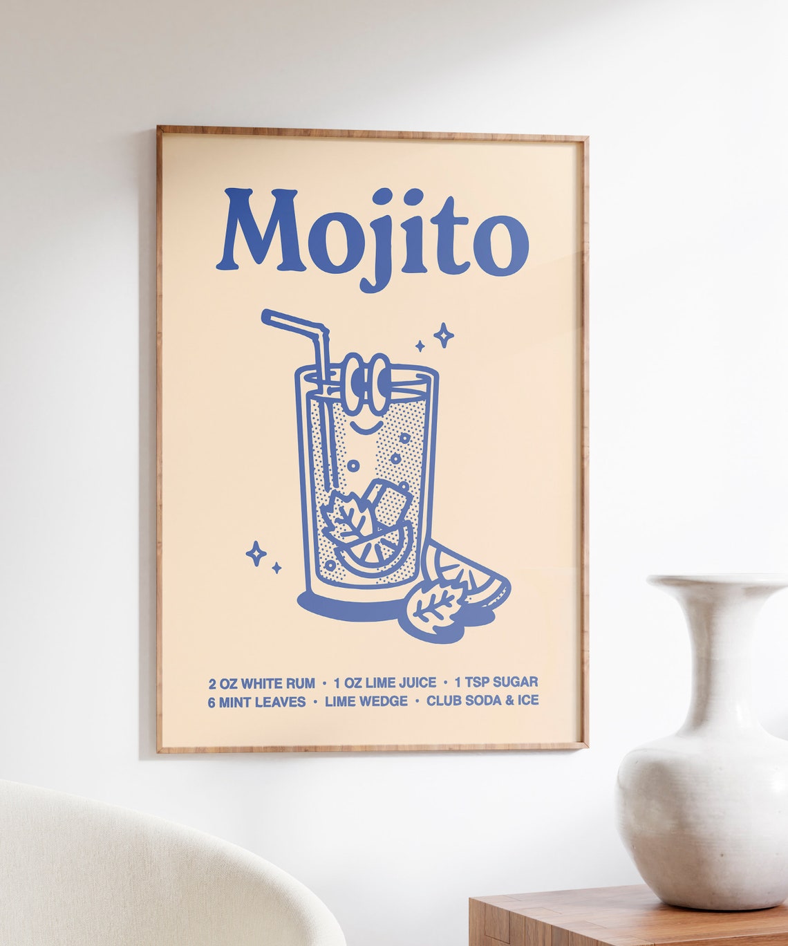 Mojito Cocktail Recipe Blue Line Art Kitchen Bar Cart Poster - Image 4