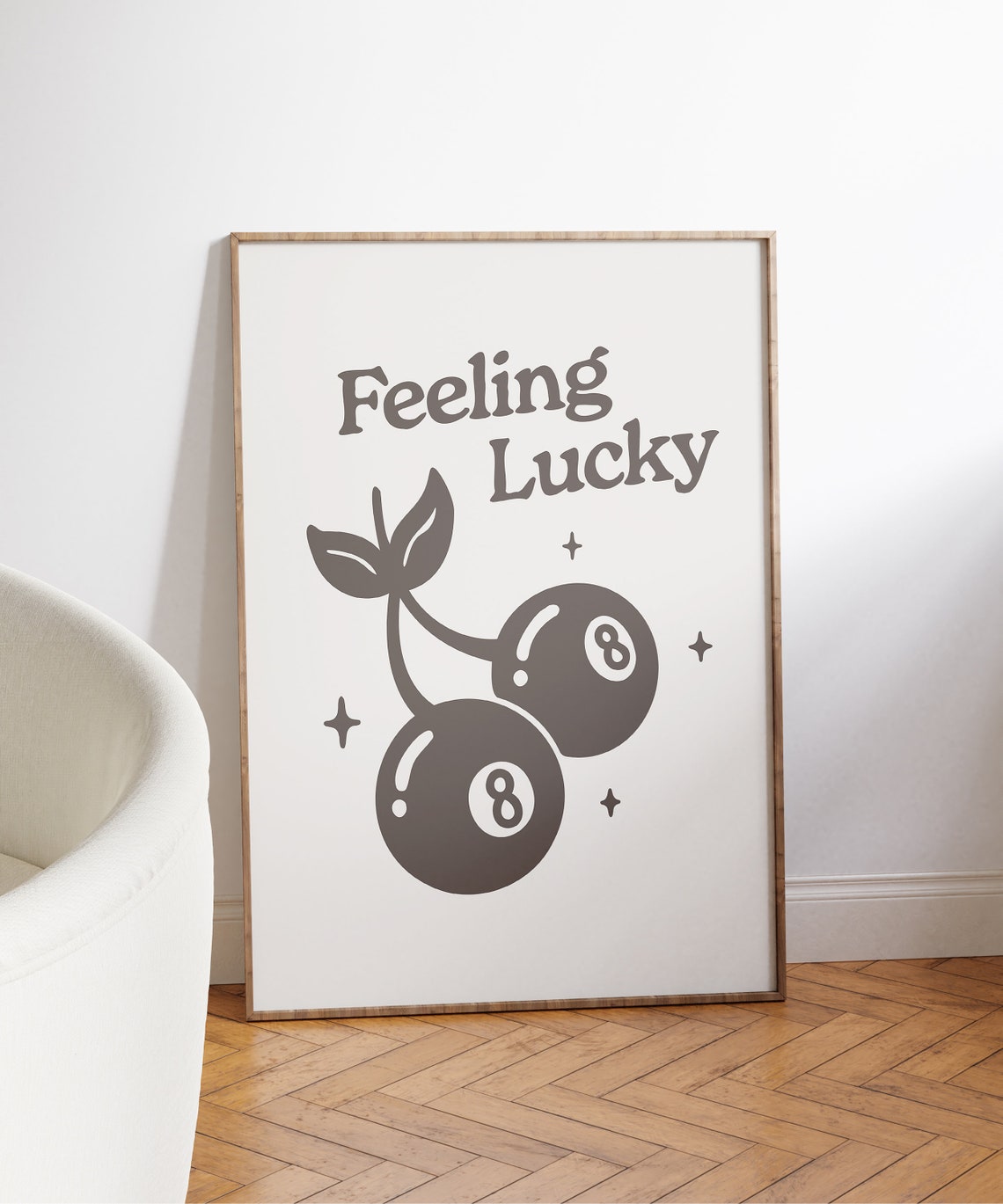 Feeling Lucky Retro 8 Ball Cherries Minimalist Quote Wall Poster - Image 3