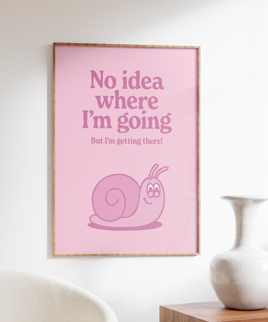 No Idea Where I'm Going Pink Snail Retro Cartoon Quote Poster - Image 4