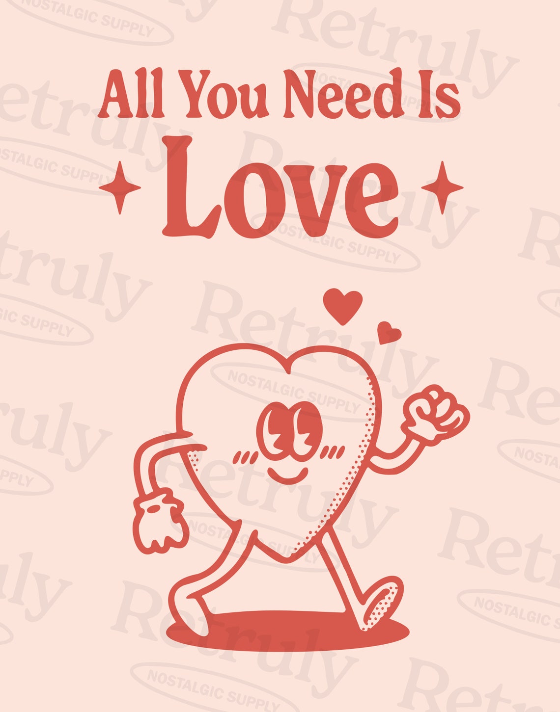 All You Need Is Love Pink Heart Retro Character Quote Poster - Image 2
