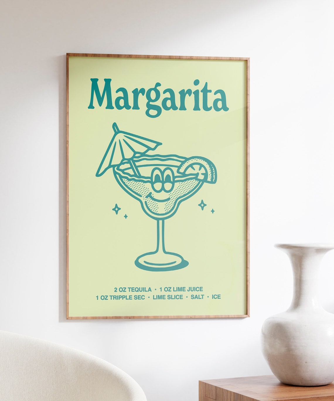 Retro Margarita Glass Smiling Teal Cocktail Recipe Bar Poster - Image 6