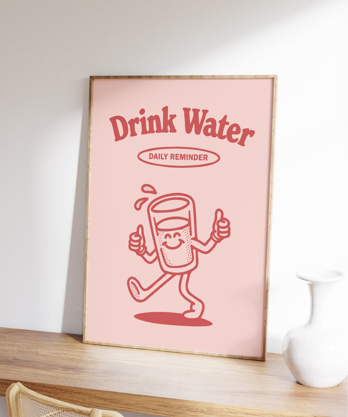 Drink Water Daily Reminder Retro Water Glass Character Poster - Image 7