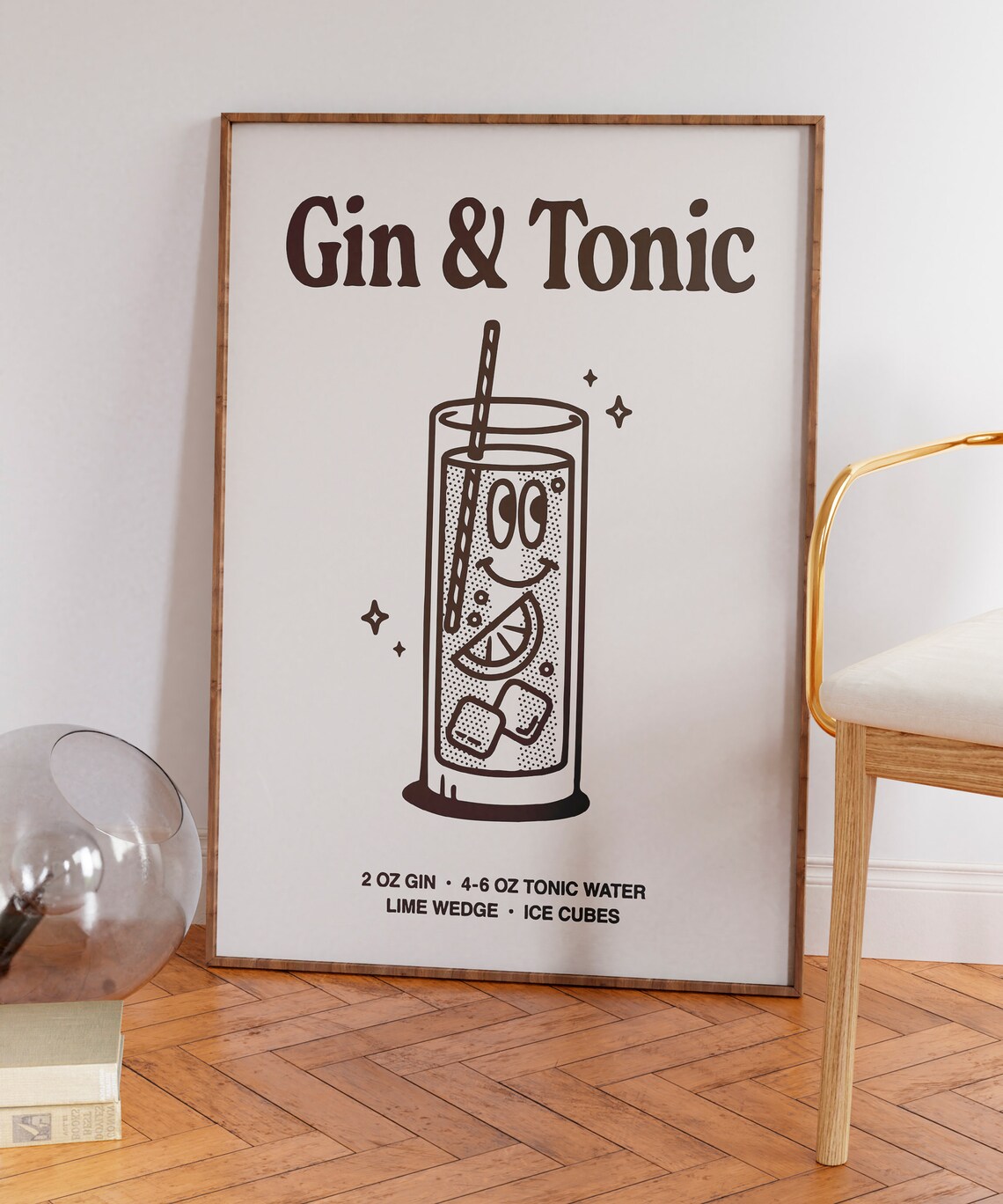 Gin Tonic Retro Cocktail Art Print, Bar Cart Decor - Image 5