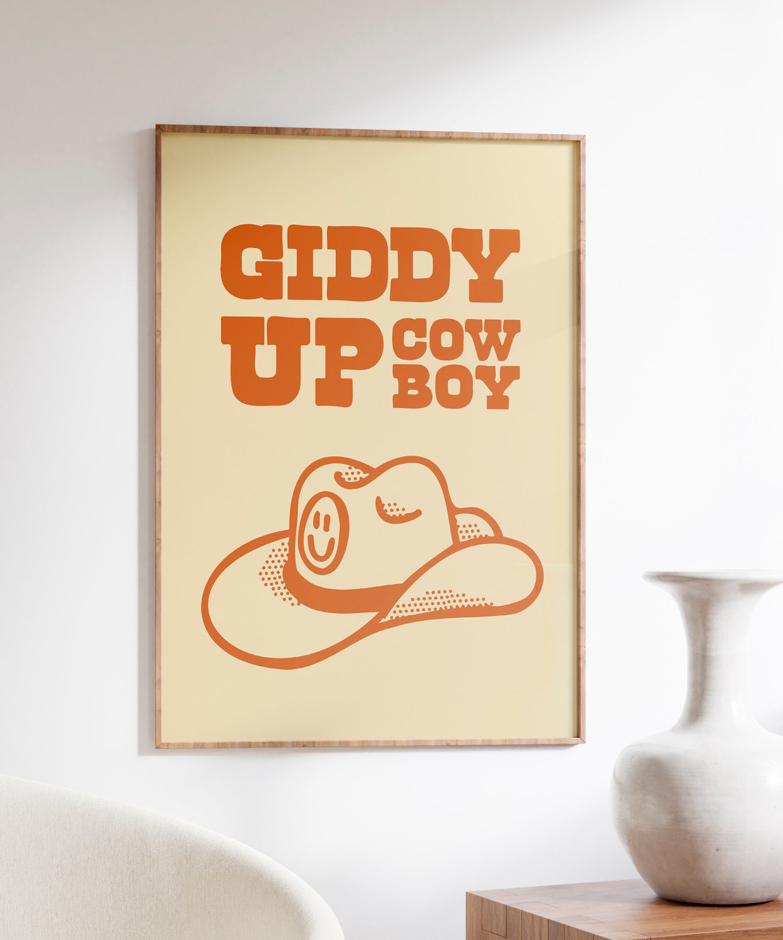 Giddy Up Cowboy Orange Retro Western Cowboy Hat Quote Poster - Image 4