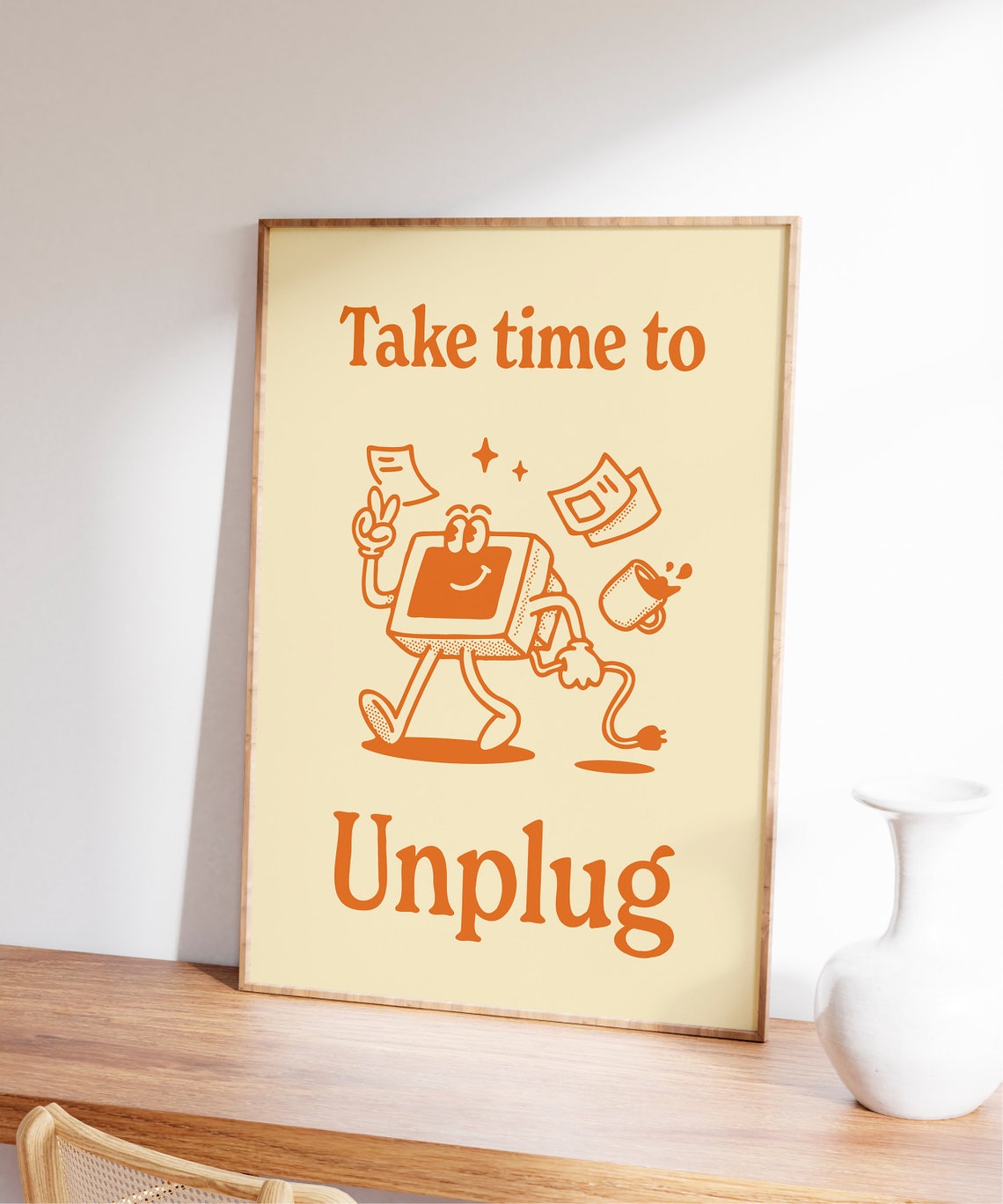 Take Time To Unplug Print Retro Quote Poster Encouraging Art Positive Mindset Wall Art Relaxation Print Printable Retro Poster - Image 7
