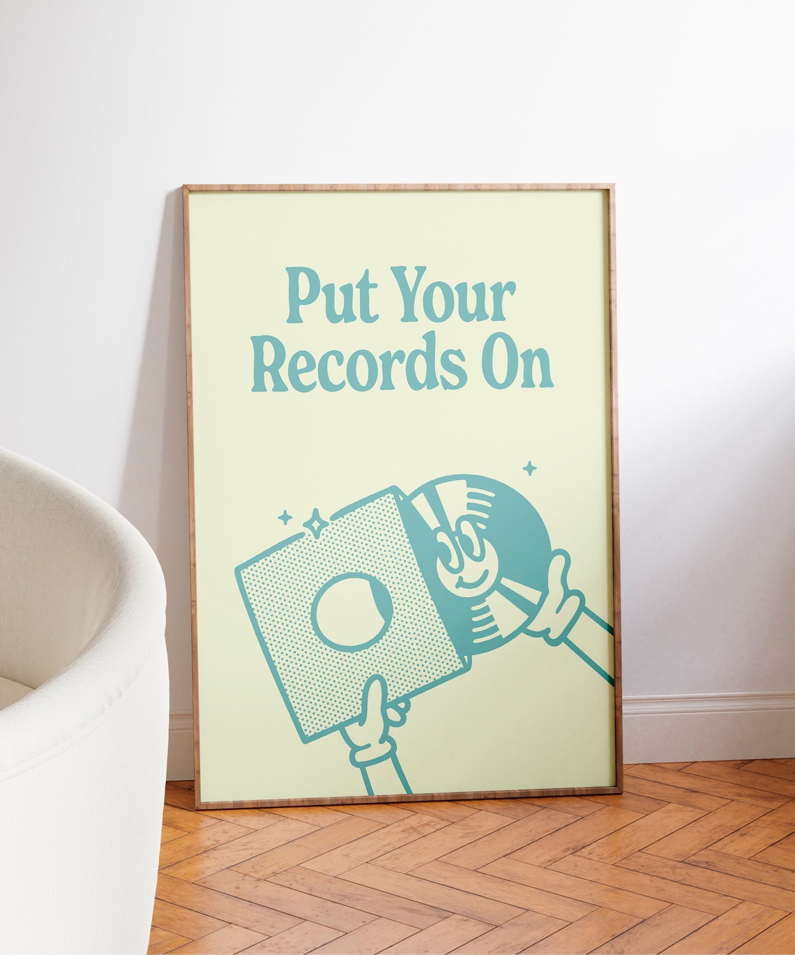 Put Your Records On Retro Vinyl Teal Typography Music Poster - Image 3