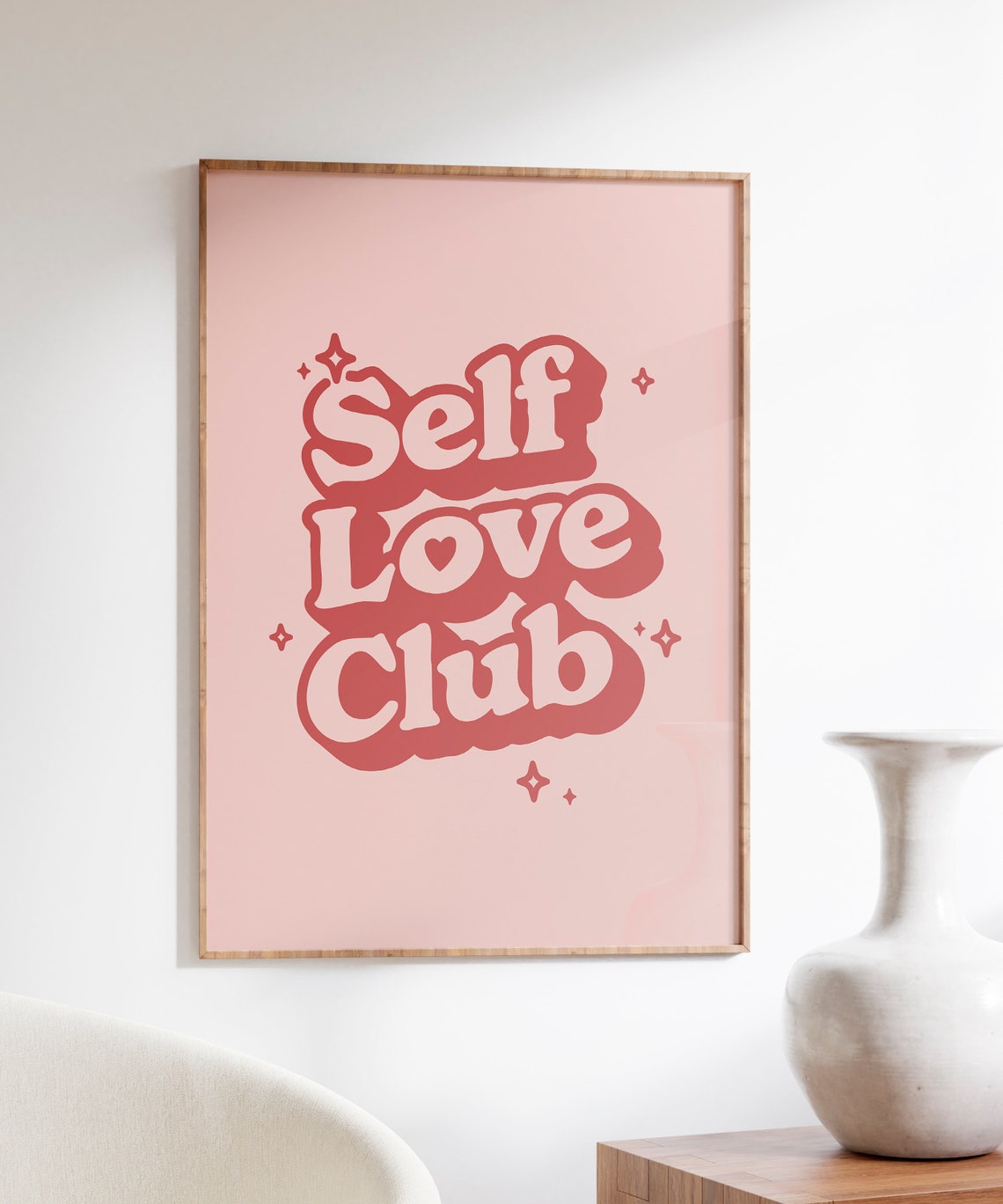 Self Love Club Coral Retro Bubble Lettering Affirmation Quote Poster - Image 4