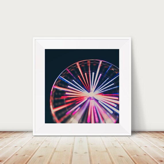 Ferris Wheel at Night Long Exposure Colorful Carnival Lights Print