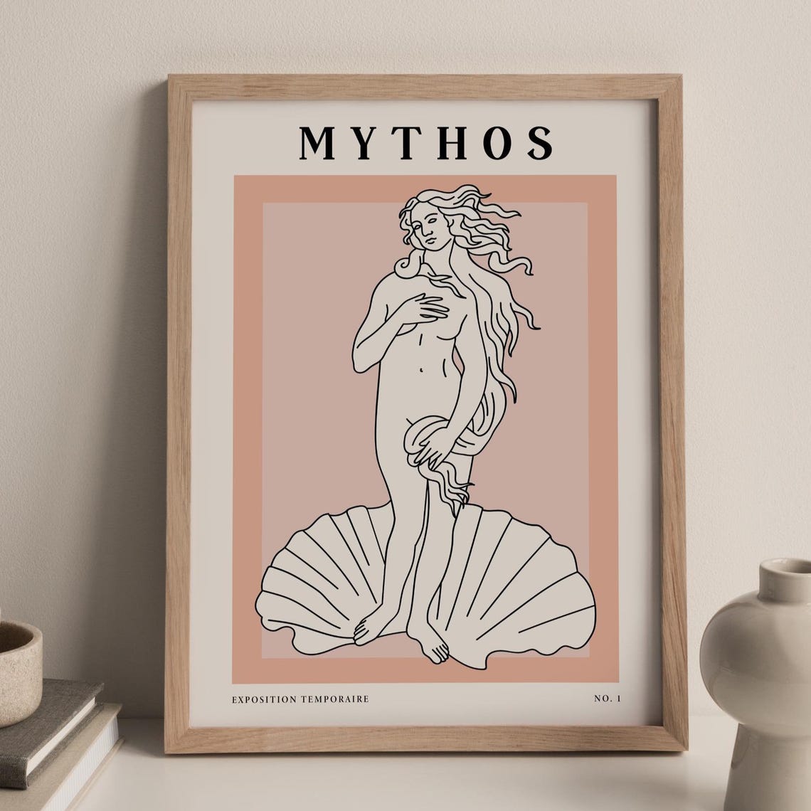 Mythos Venus Greek Goddess Line Drawing Blush Pink Art Poster