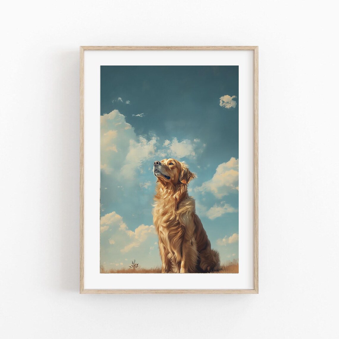 Golden Retriever Gazing Up Majestic Sky Cloud Dog Portrait Poster