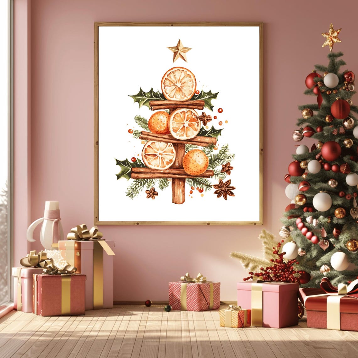 Dried Orange Slice Cinnamon Stick Tree Wooden Star Topper Poster - Image 3