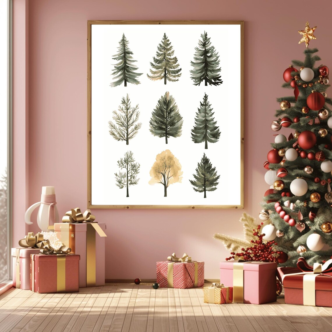 Nine Watercolor Evergreen Trees Botanical Study Holiday Poster - Image 3