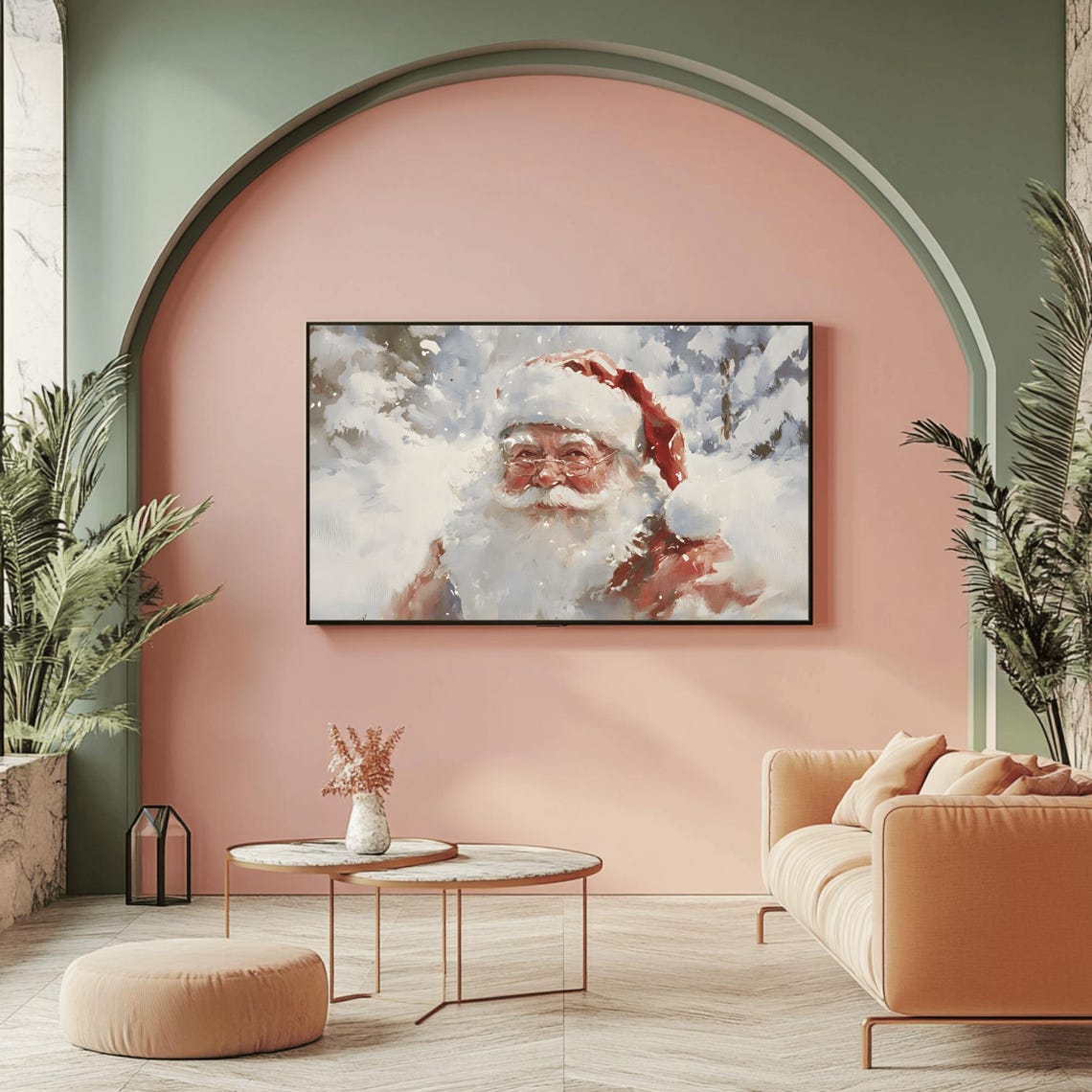 Santa With Glasses Smiling In Snowy Forest Watercolor Poster - Image 2