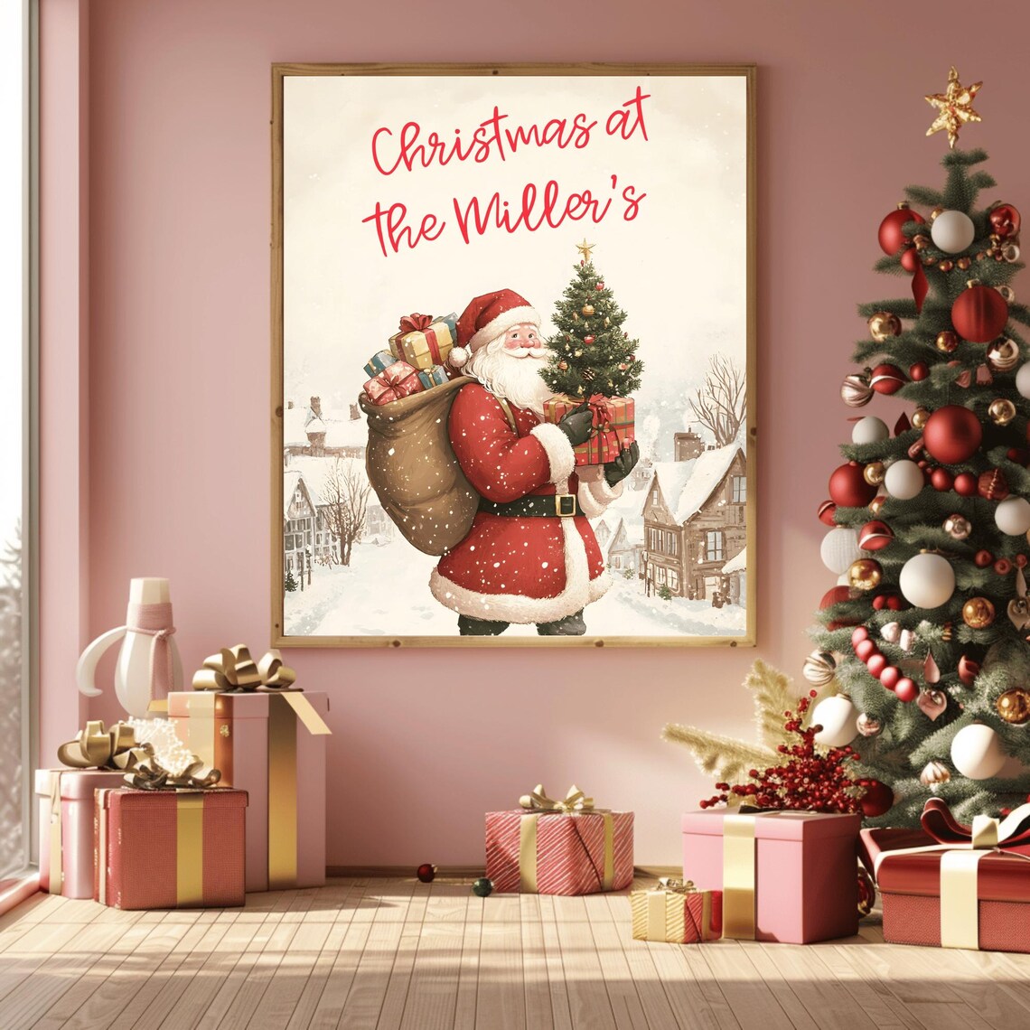 Family Christmas at the Brown's Santa Delivering Gifts Poster - Image 3