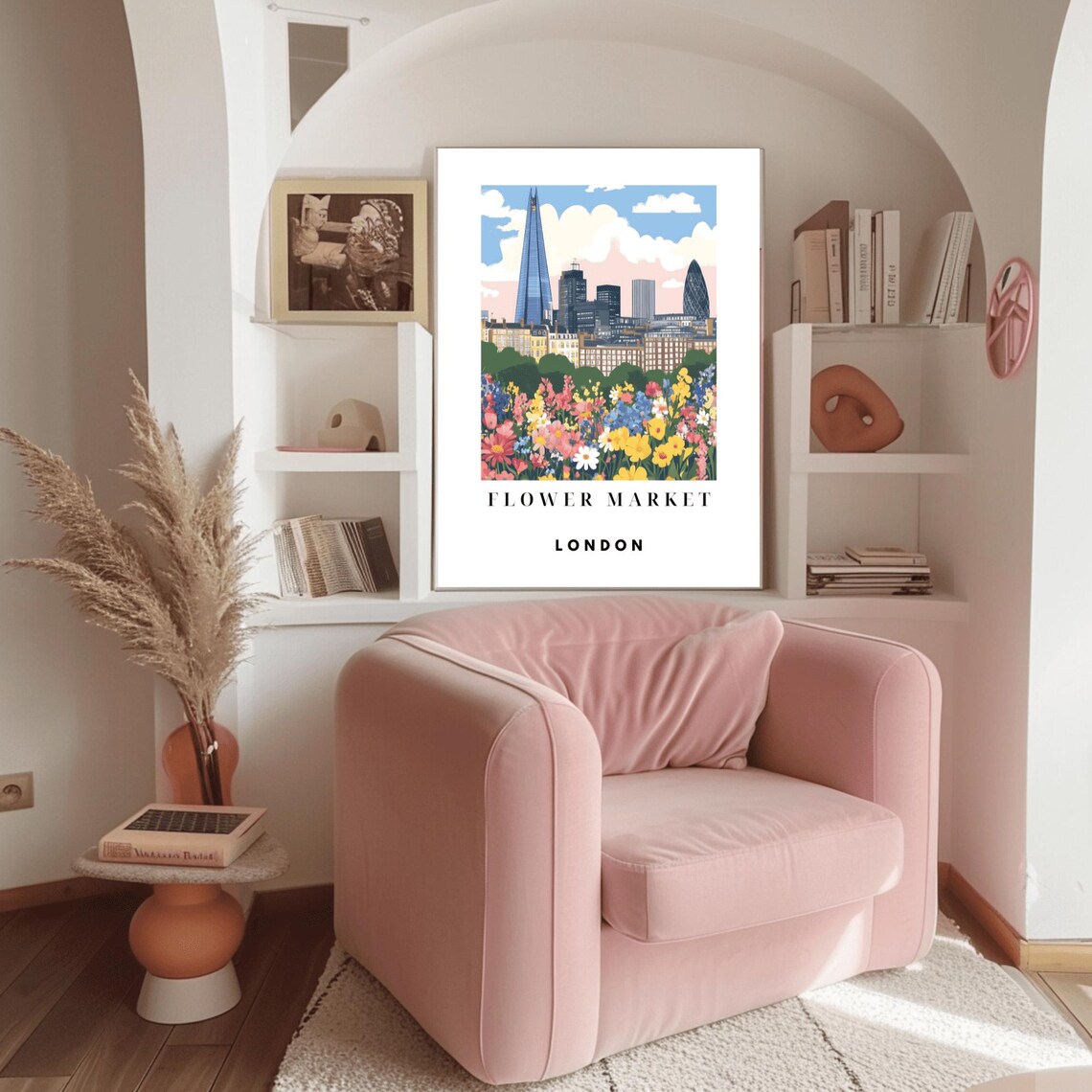 London Flower Market Pink Sunset Sky Shard Wildflower Poster - Image 3