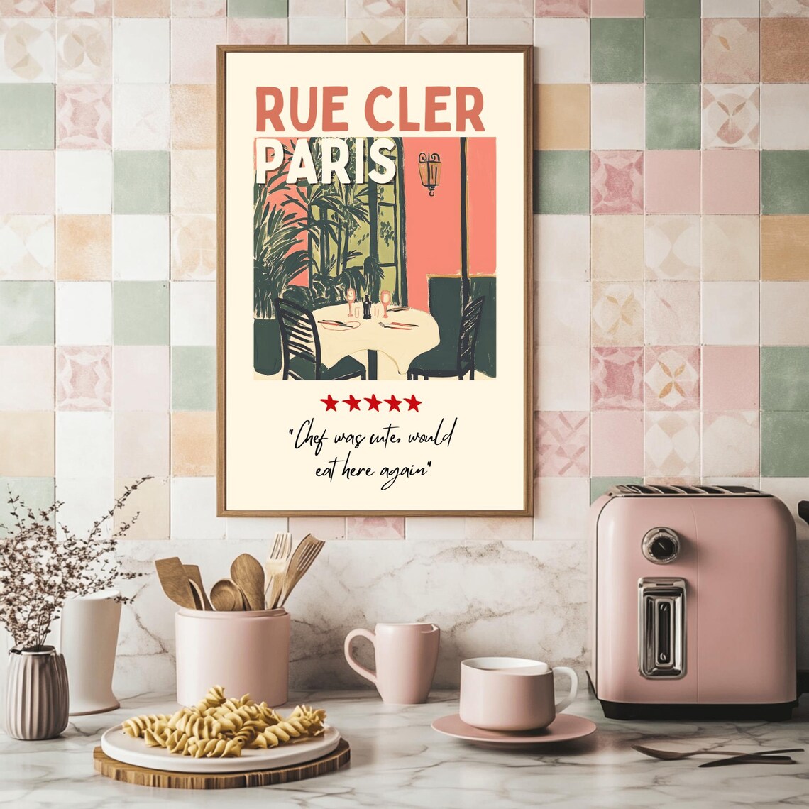Rue Cler Paris Bistro Illustration Five Star Chef Review Poster - Image 2