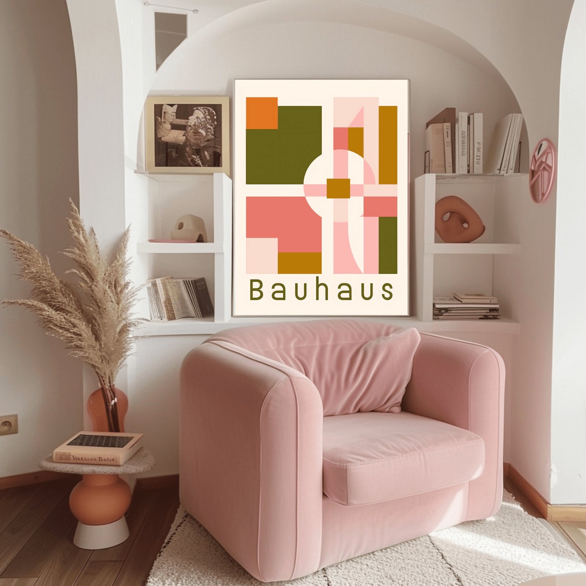Bauhaus Geometric Shapes Pink Green Mid Century Modern Poster - Image 3