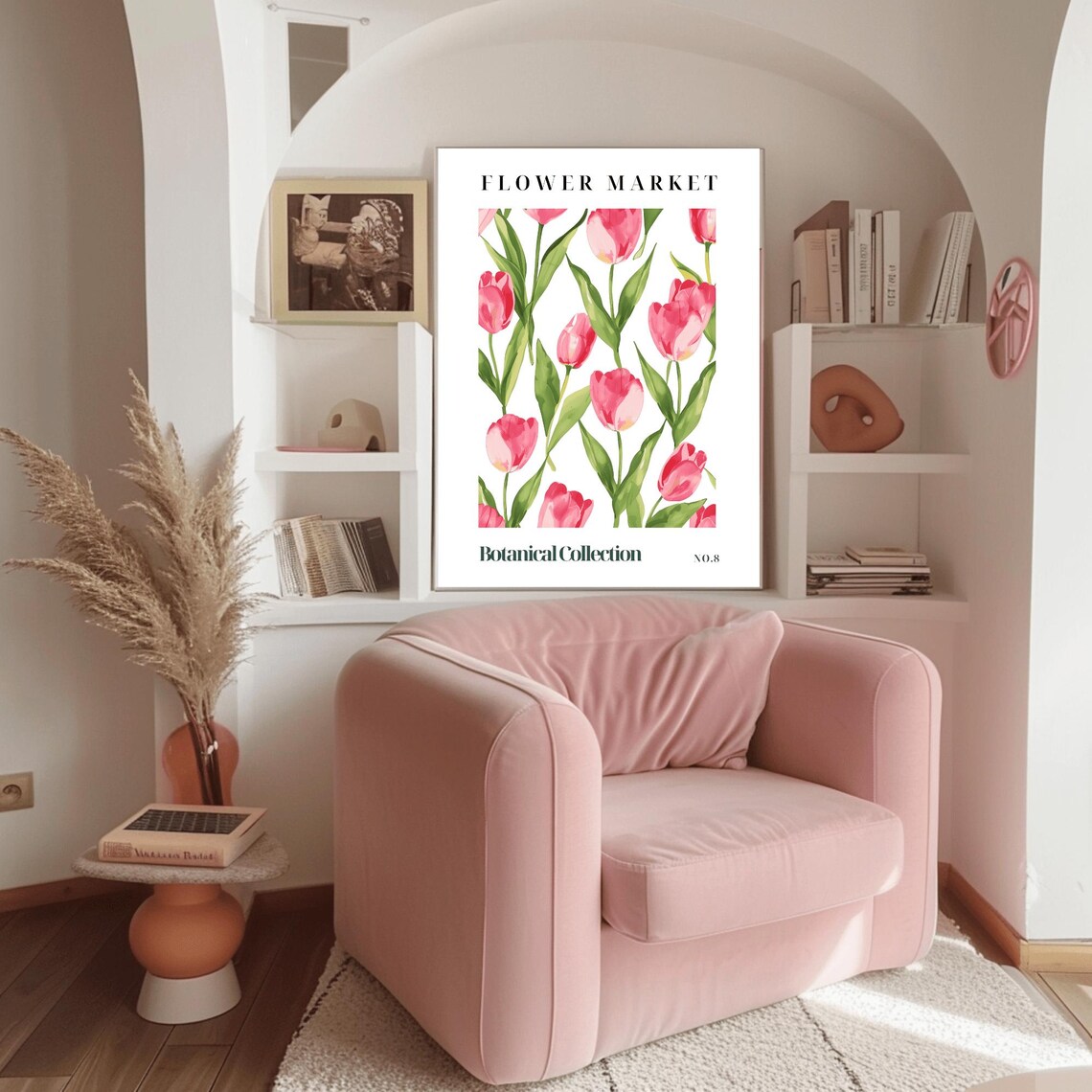 Flower Market Botanical No.8 Pink Tulips Watercolor Art Print - Image 3
