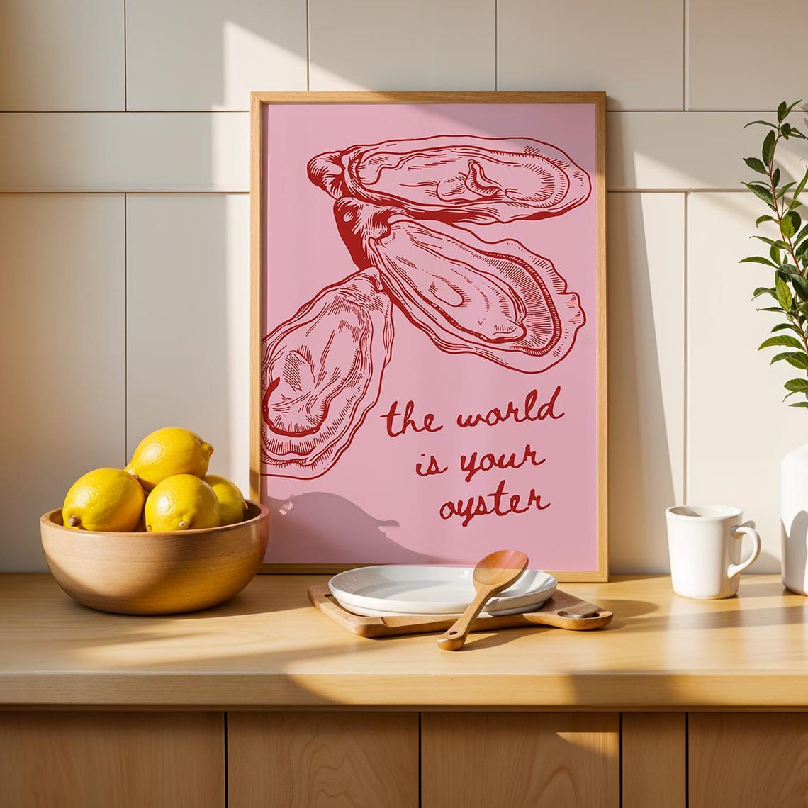Pink Oyster Art The World Is Your Oyster Script Quote Poster