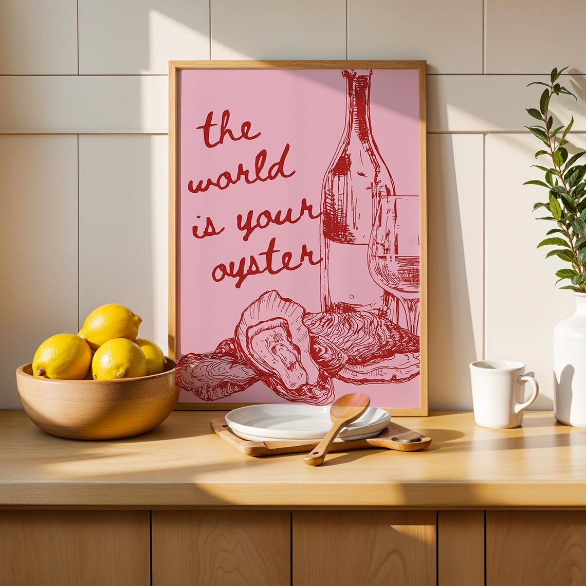 Pink Oyster Quote The World Is Your Oyster Red Design Poster