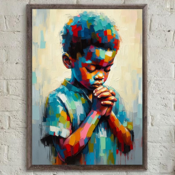 Childs Prayer Black Boy Pray Nursery Christian Boys Decor Woman Wall Art Kids Prints Gift Preschool