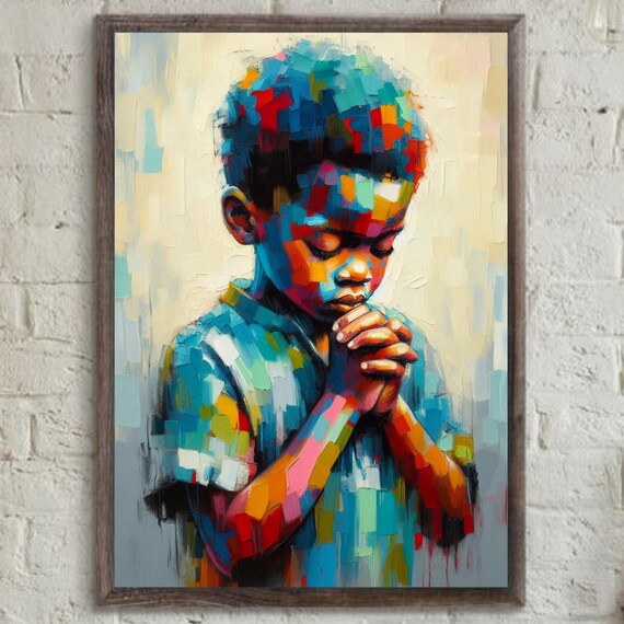 Praying Child Colorful Impressionist Painting Boy Hands Folded Art Print