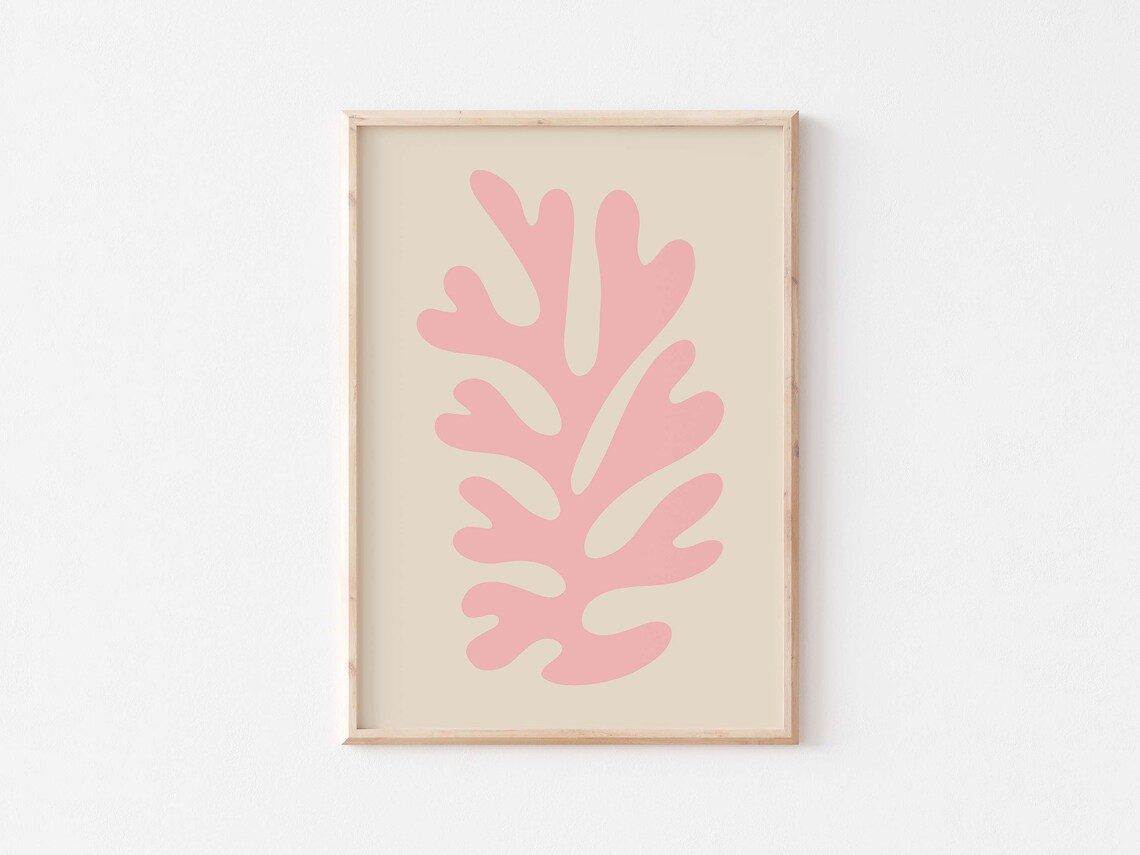 Coral Pink Palm Leaf Cut Out Minimalist Matisse Style Art Poster - Image 3