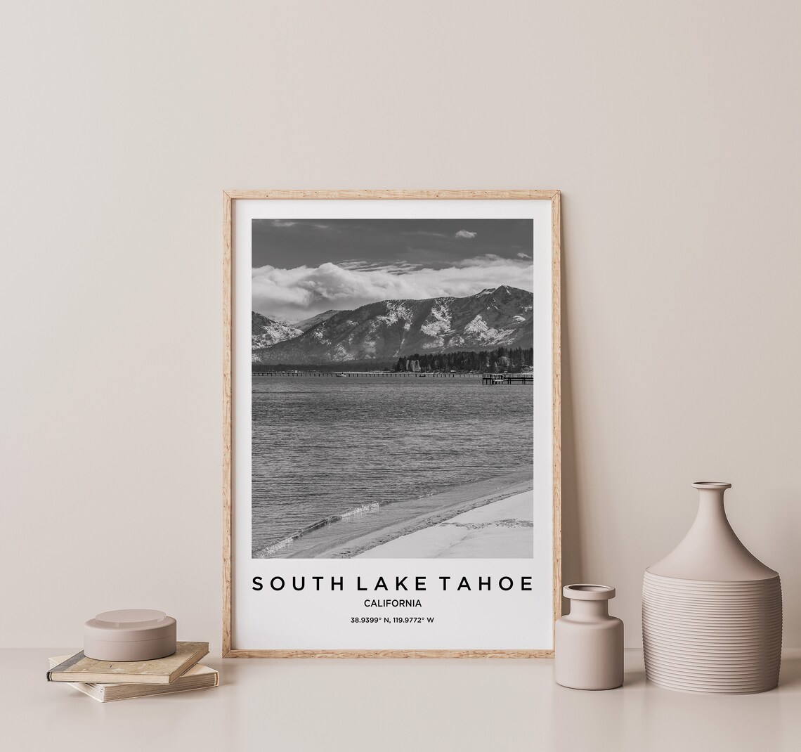 South Lake Tahoe California Snowy Mountain Lake Travel Poster - Image 3