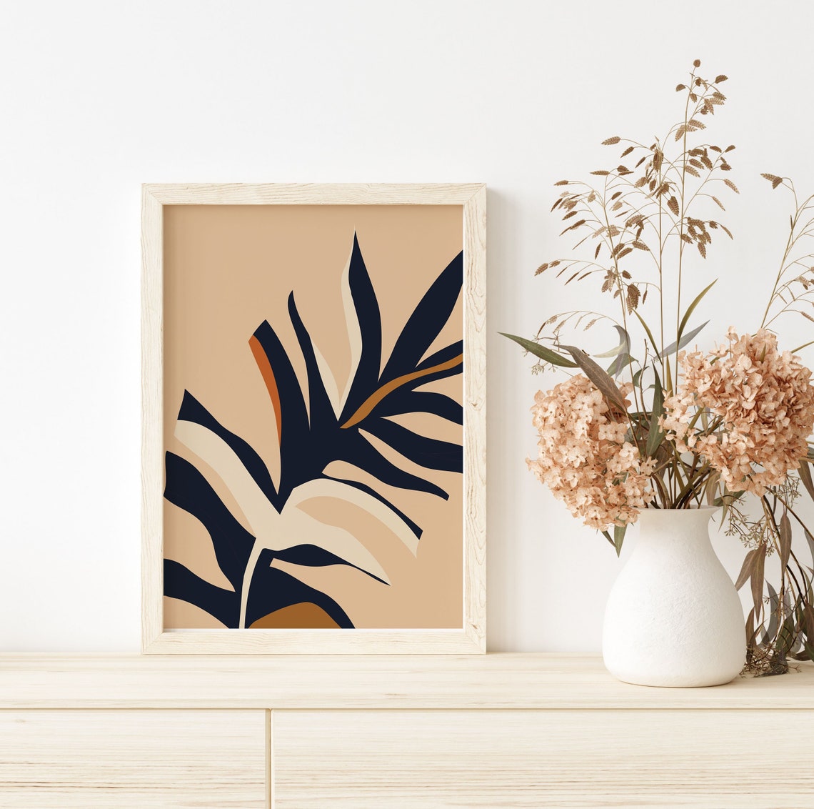 Abstract Navy Palm Leaf Terracotta Botanical Illustration Poster