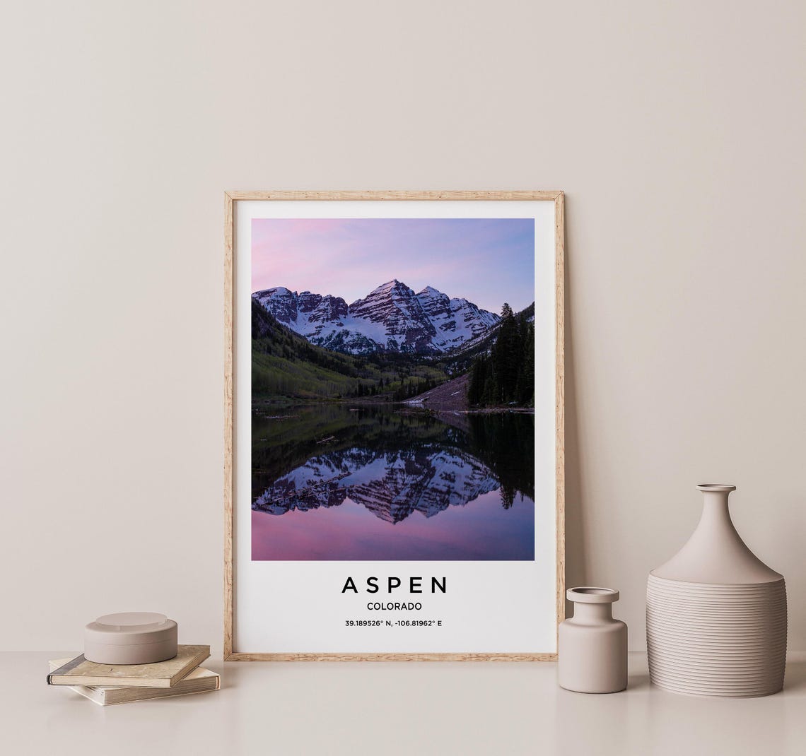 Aspen Colorado Snowy Peaks Reflected in a Still Mountain Lake Poster - Image 2