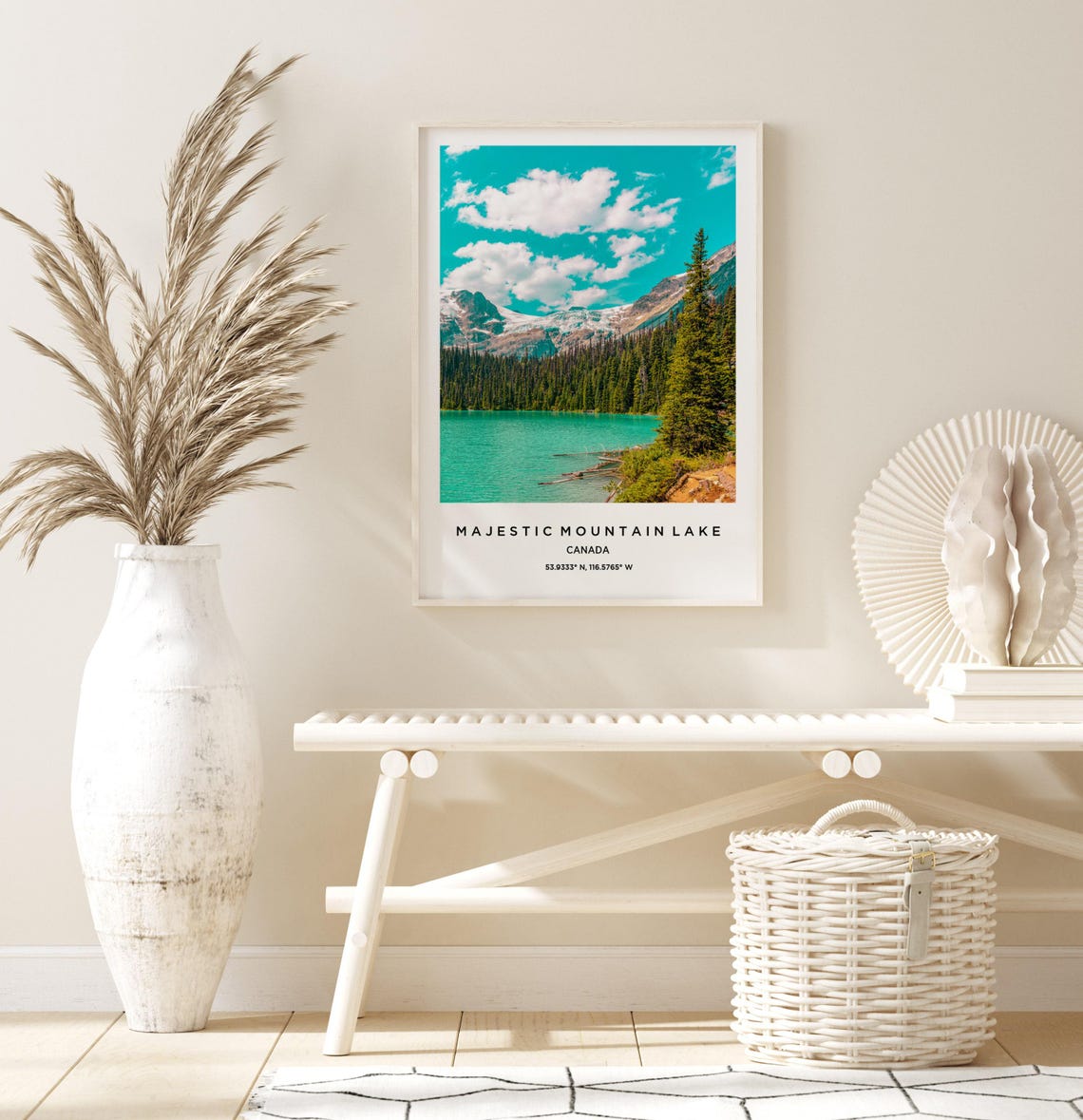 Majestic Mountain Lake Canada Turquoise Water Snowy Peaks Pines Poster - Image 3