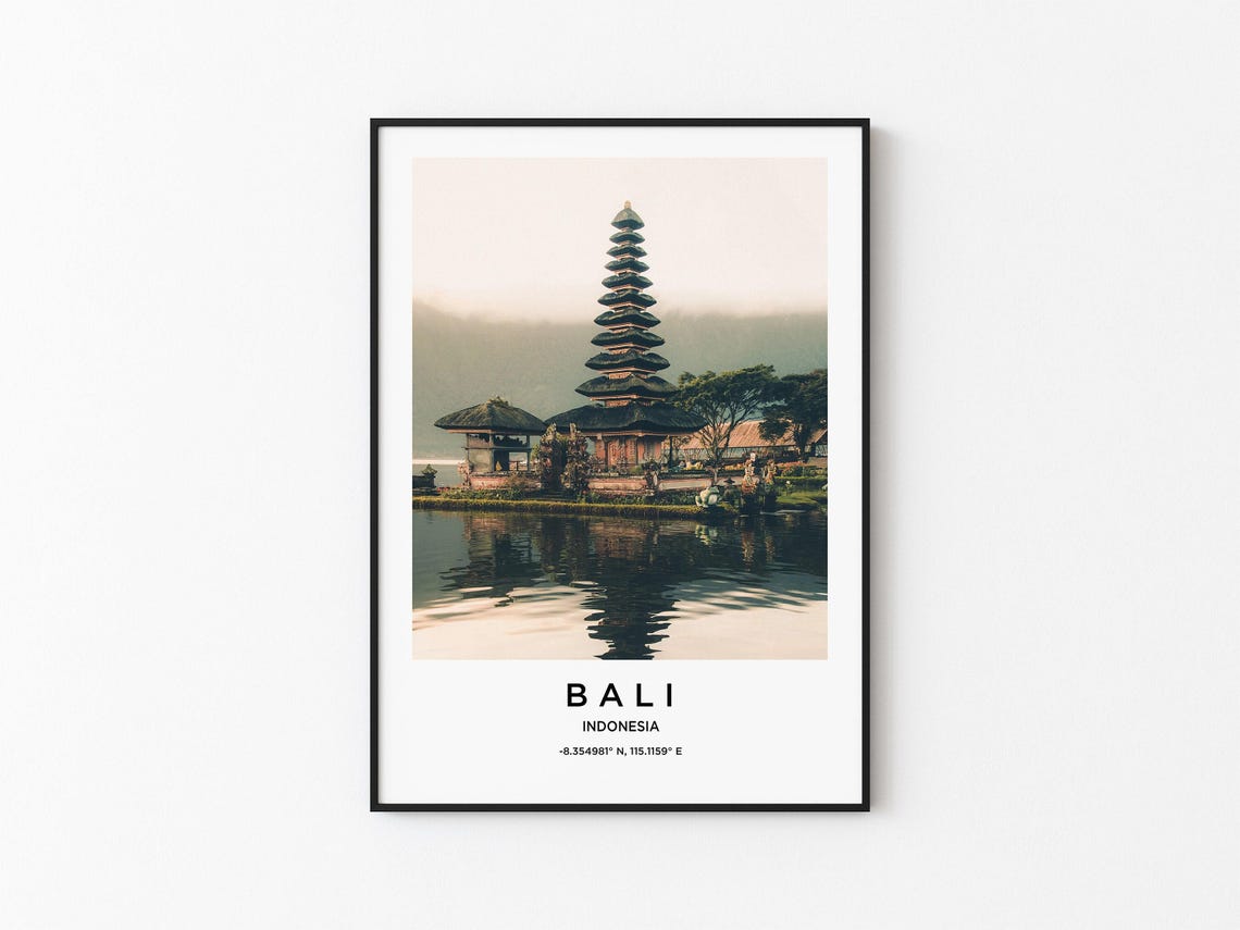Bali Indonesia Ulun Danu Beratan Temple Lake View Travel Poster