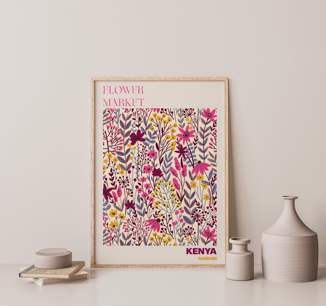 Kenya Nairobi Flower Market Pink Wildflower Meadow Art Poster - Image 3