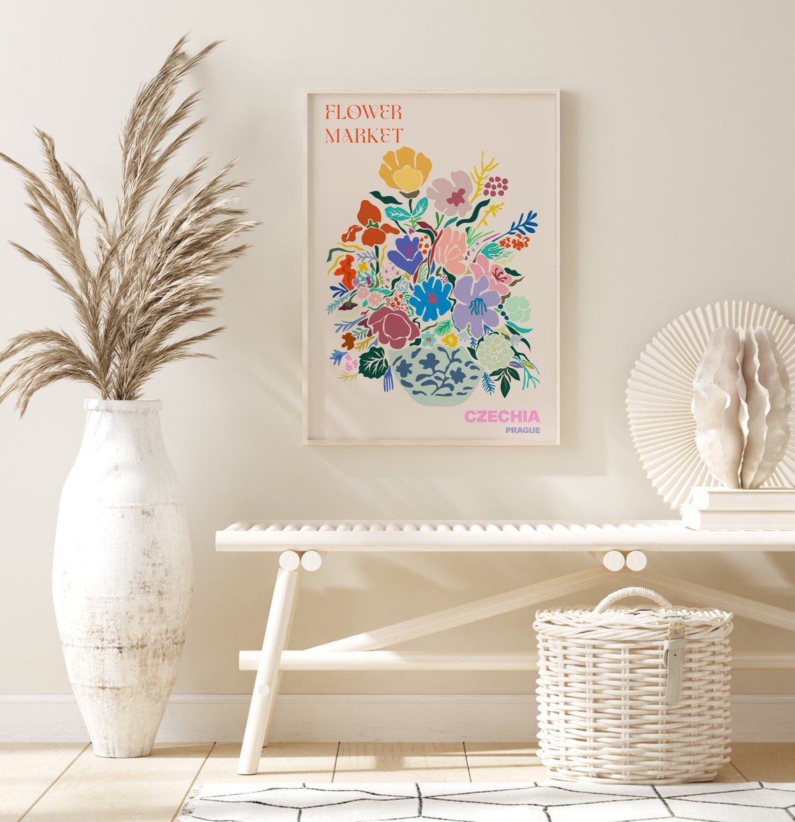 Czechia Prague Bloom Bouquet Patterned Vase Flower Market Poster - Image 2